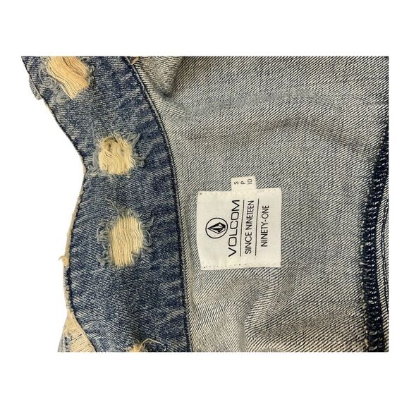 Volcom Women’s Blue Distressed Denim Short Long Sleeve Jeans Jacket Size Small. - Picture 6 of 12